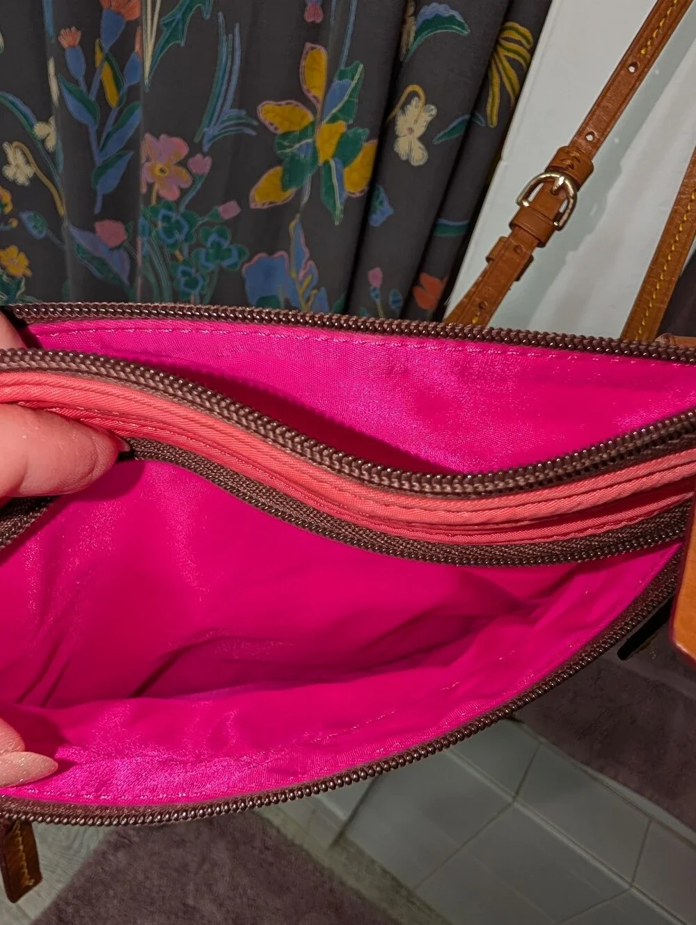Hot pink Dooney & Bourke Nylon Triple Zip crossbody bag